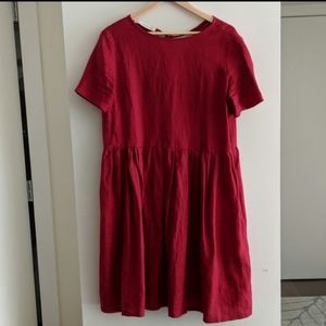 Darling Ruffle Cherry Red Linen Dress